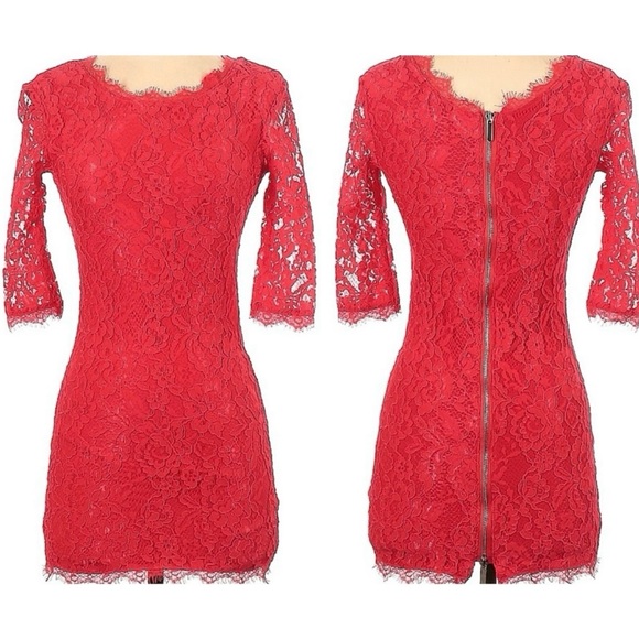 Red Lace Exposed Zipper Mini Dress Small - Picture 11 of 11